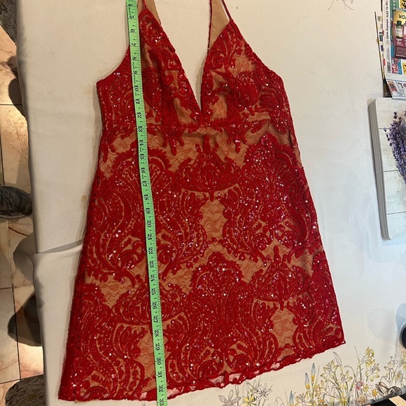 Free People Night Shimmers Lace Sequined Sleeveless V-Neck Mini Dress Size 8 - Picture 7 of 8